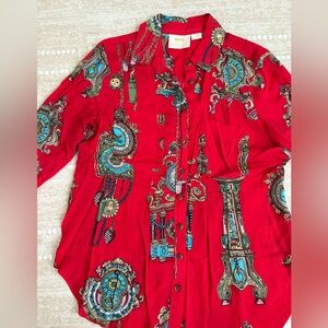 Anthropologie Red and Green Patterned Shirt